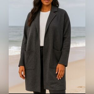 Gray Knit Coatigan Sweater Jacket | Longline Open Front | Minimalist Oversized